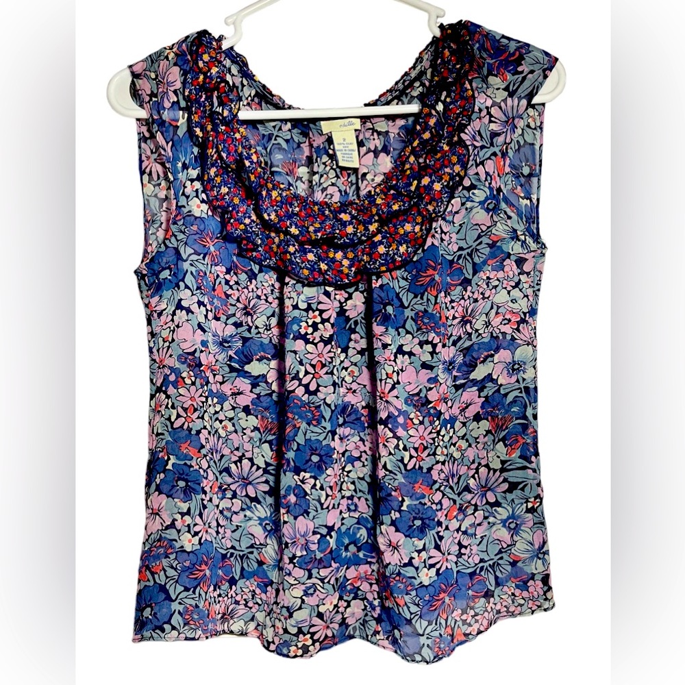 100% Silk odille Floral  Cap‎ Sleeve Women’s Top Sz 2